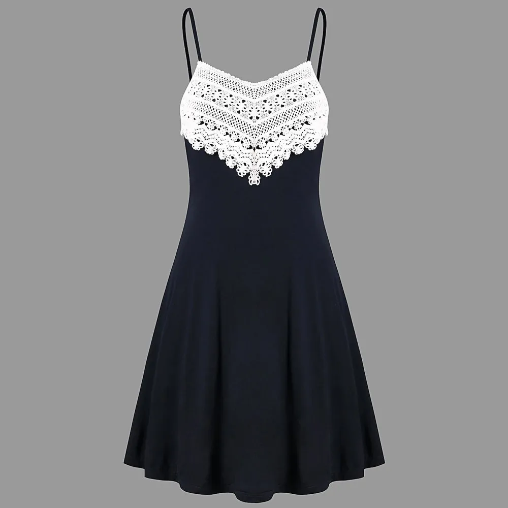 

Summer Fashion Women's Sexy Crochet Lace Backless Mini Slip Dress Camisole Sleeveless Dress