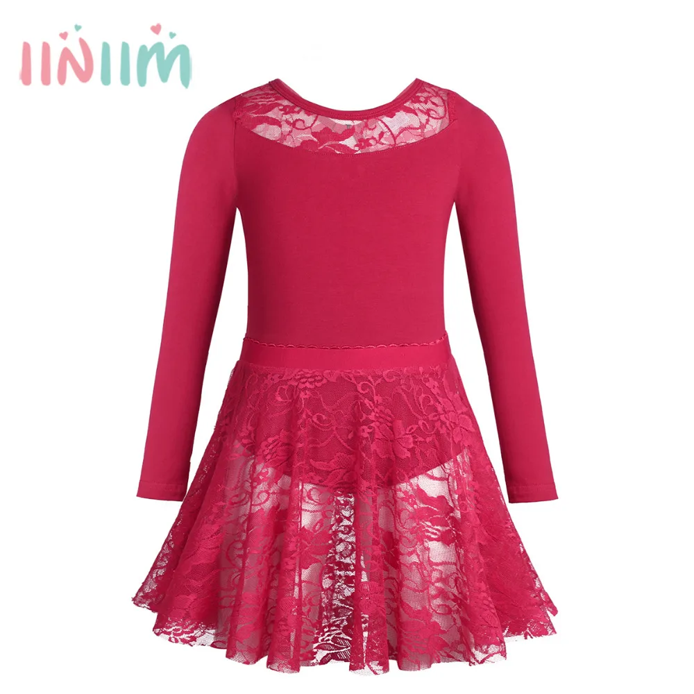 

Child Cotton Long Sleeves Formal Party Ballet Competition Dance Leotard with Lace Skirt Outfit Clothing Set for 3-10 Years Girls