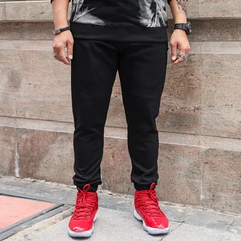 

2019 new Simple Zipper Pockets Big feet trousers Men's Pure Black Elastic Waist Elastic Movement Harem pants Size XXL-5XL 6XL