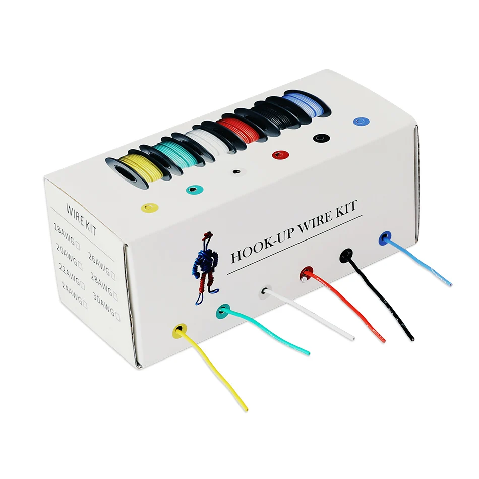 Skup 60 m box 196ft Hook up Stranded Wire 26 AWG UL3132 elastyczny przewód silikonowy guma izolowana cynowana miedź 300V 6 kolorów 10 m kolor