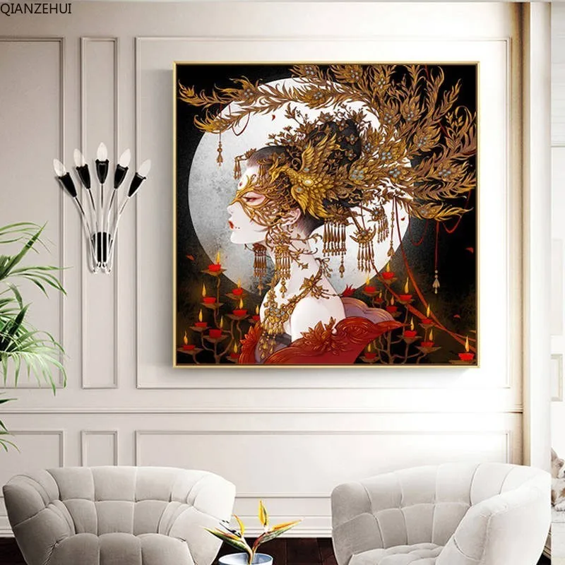 QIANZEHUI,DIY 5D The ancient beauty Diamond Embroidery,Round Diamond Full Embroidery Diamond painting cross stitch,needlework