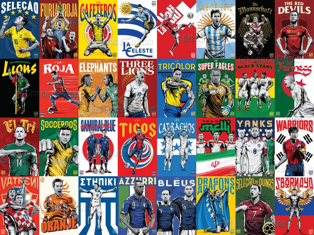 World Cup 2014 Brazil Soccer Poster (32 Teams) Large Canvas Art PRINT