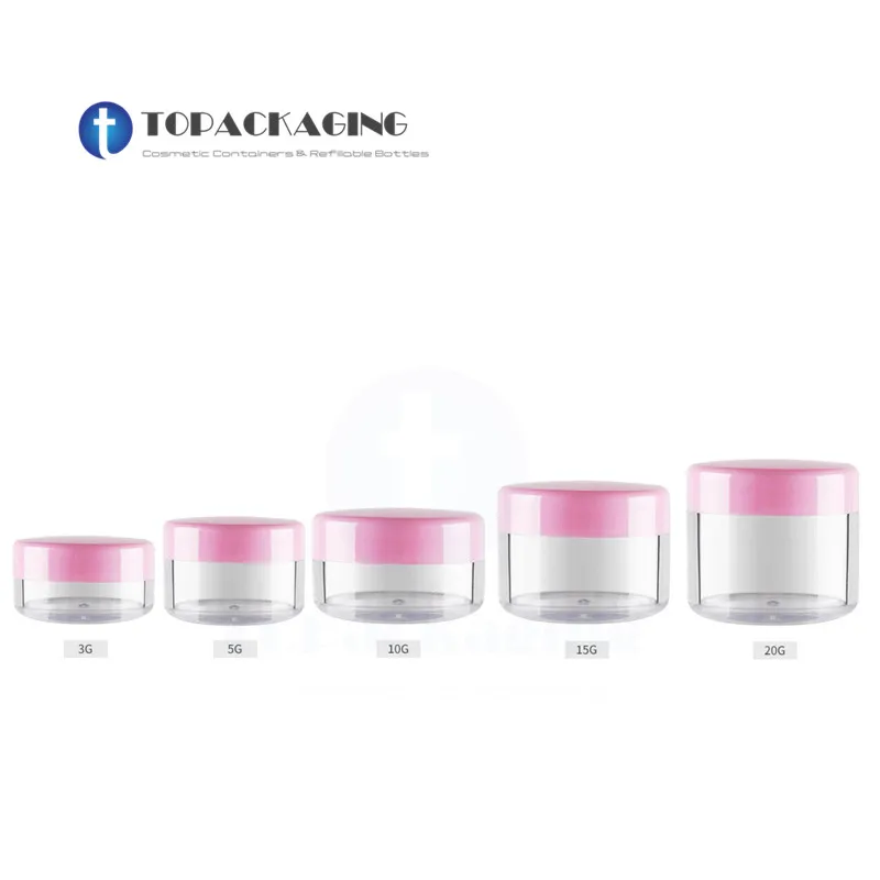 

100PCS*3/5/10/15/20G Cream Jar Pink Plastic Makeup Pack Small Empty Cosmetic Container Sample Canister Facial Mask Refillable