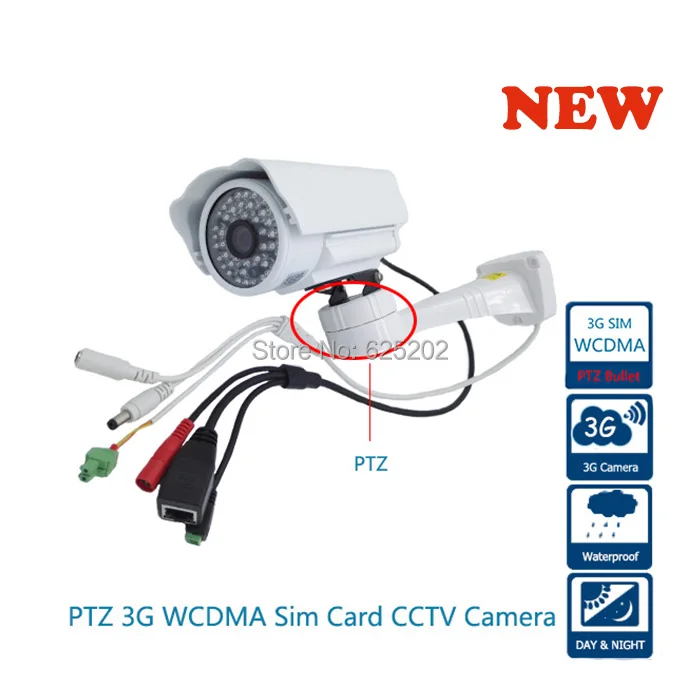 

Pan Tilt PTZ 3G Sim Card Network WirelessCamera System Support SD Card Control by iphone Android System