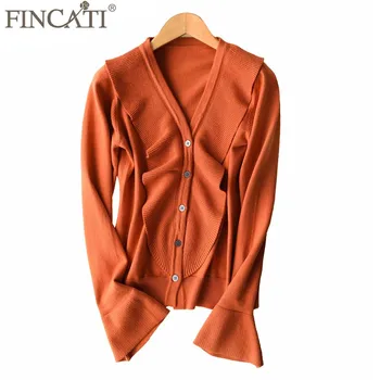 

Cardigan Women Spring Autumn Cashmere Blending Frilled Single Flare Sleeve Fashion Casual Sweater Outwear Clothing