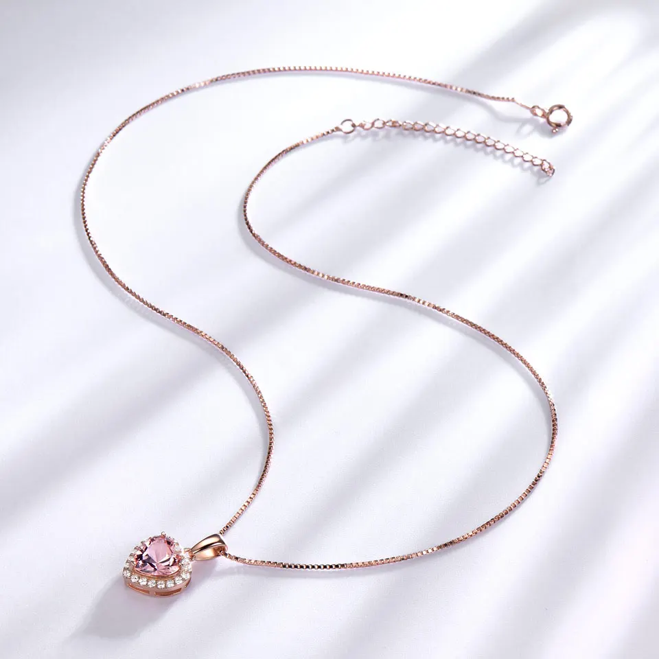 UMCHO Solid 925 Sterling Silver pendenti collane per le donne rosa rosa Morganite Charm ciondolo cuore per ragazza regalo gioielleria raffinata