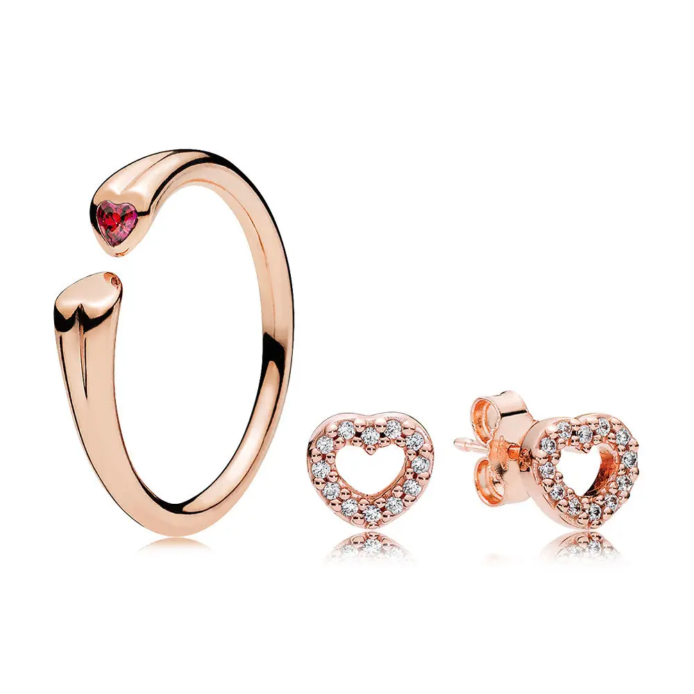 

100% 925 Sterling Silver ROSE BLUSHING HEARTS GIFT SET Charms rings Fit DIY Original Jewelry A set of prices