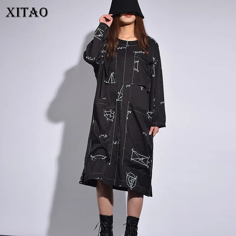 Женское свободное платье до колена XITAO корейское Повседневное с круглым вырезом