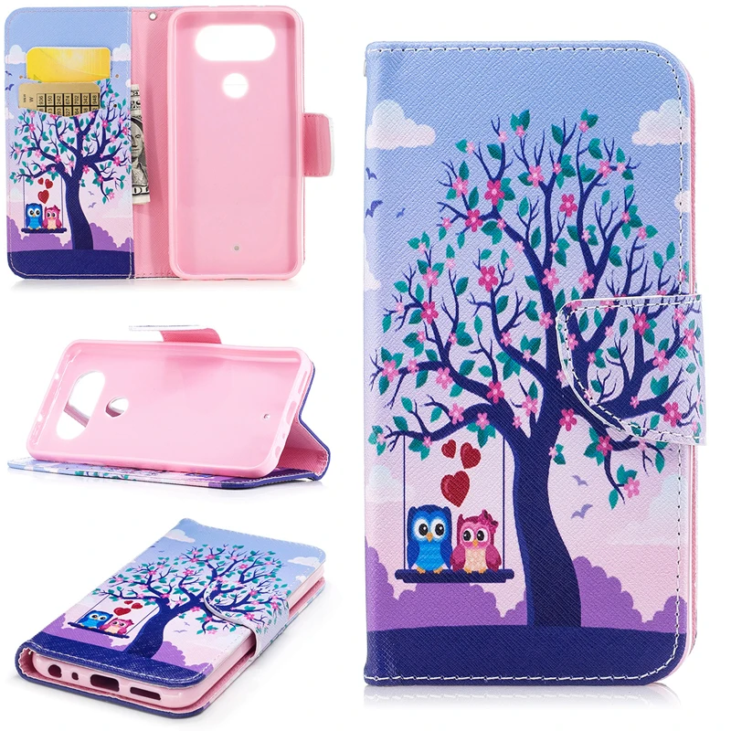 

New Gorgeous Colored Drawing PU Leather Cases for LG Q8 Flip Mobile Phone Protective Cases with Wallet Card Holders & Kickstand