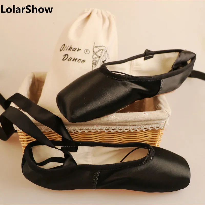 Black-Ballet-Dance-Toe-Shoes-Professional-Kids-Satin-Pointe-Shoes-with-free-shoe-bag-and-Gel