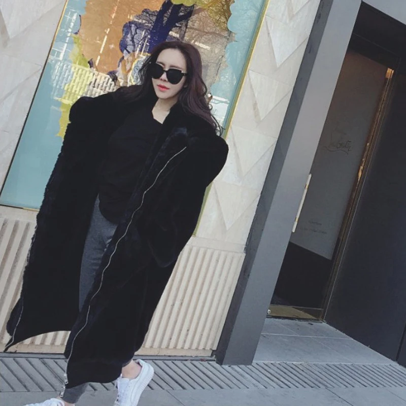 Capuchon Mélanges Chaud Survêtement Mode Fourrure Longueur À Grande Éclair A76 pink Taille De Nouvelles Black gray Moyen Fermeture Femmes Faux Manteau Laine Hiver Long Femelle EqwxwC8zp6