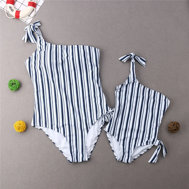

Family Matching Stripe Swimwear Mother Father Girls Boys Kids One Piece Swimsuit Monokini Bikini Swimming Shorts Trunks