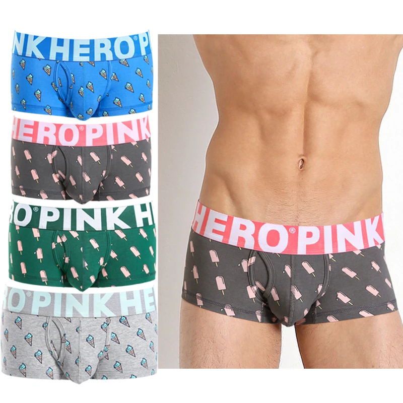 PINK HERO Men Breathable Underwear Cotton Boxer Shorts Underpants Soft Sexy Male Pant Men Seamless Cartoon Panties Shorts Man