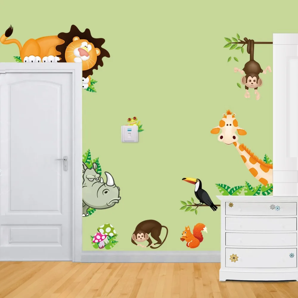 Tropical Forest Animals Promotion For Promotional Tropical Jungle Animals Wall Stickers Decal Kids Monkey Deer Forest Vinyl Wallpaper Baby Nursery Home Room Conner Door Diy Decor