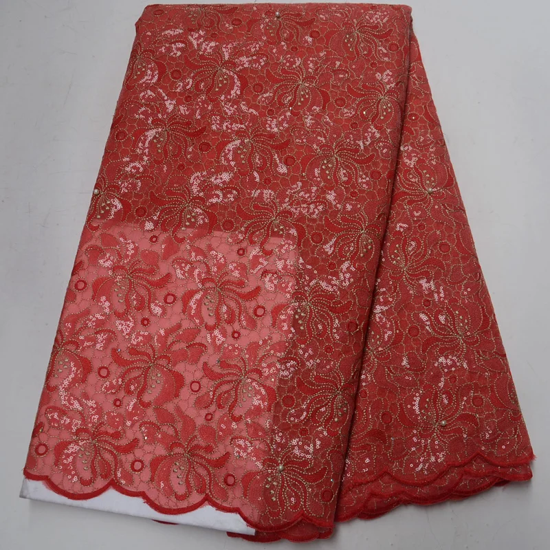

(5yards/pc) high quality embroidered African tulle lace red French net lace fabric with sequins for party dress OP88