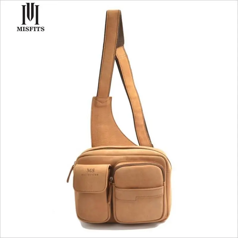 

MISFITS Man Chest Bag Crazy Horse Cowhide Brown Outdoor Travel Genuine Leather Man Messenger Bag WH8096