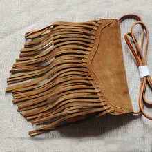 2017 Women Genuine Leather Suede Fringed Messenger Bag Brown Tassel Boho Hippie Gypsy Vintage Bohemian Feminine Shoulder Bag