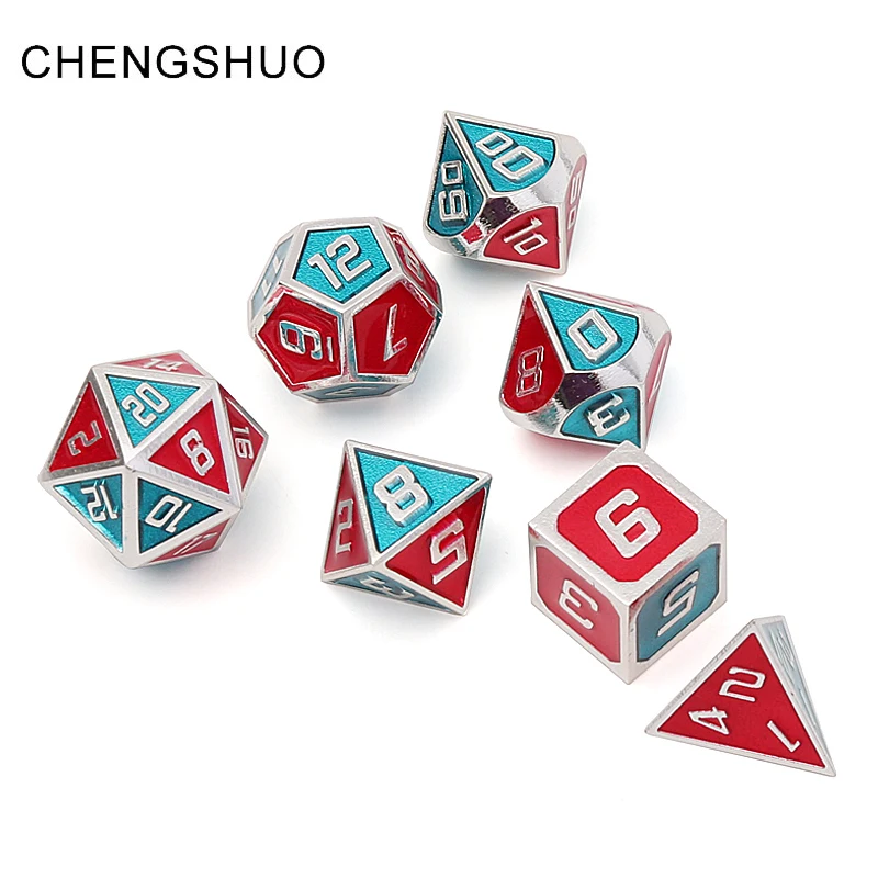 

Chengshuo dnd metal dice rpg polyhedral set dungeons and dragons d&d table game d20 12 10 6 Zinc alloy double color digital dice