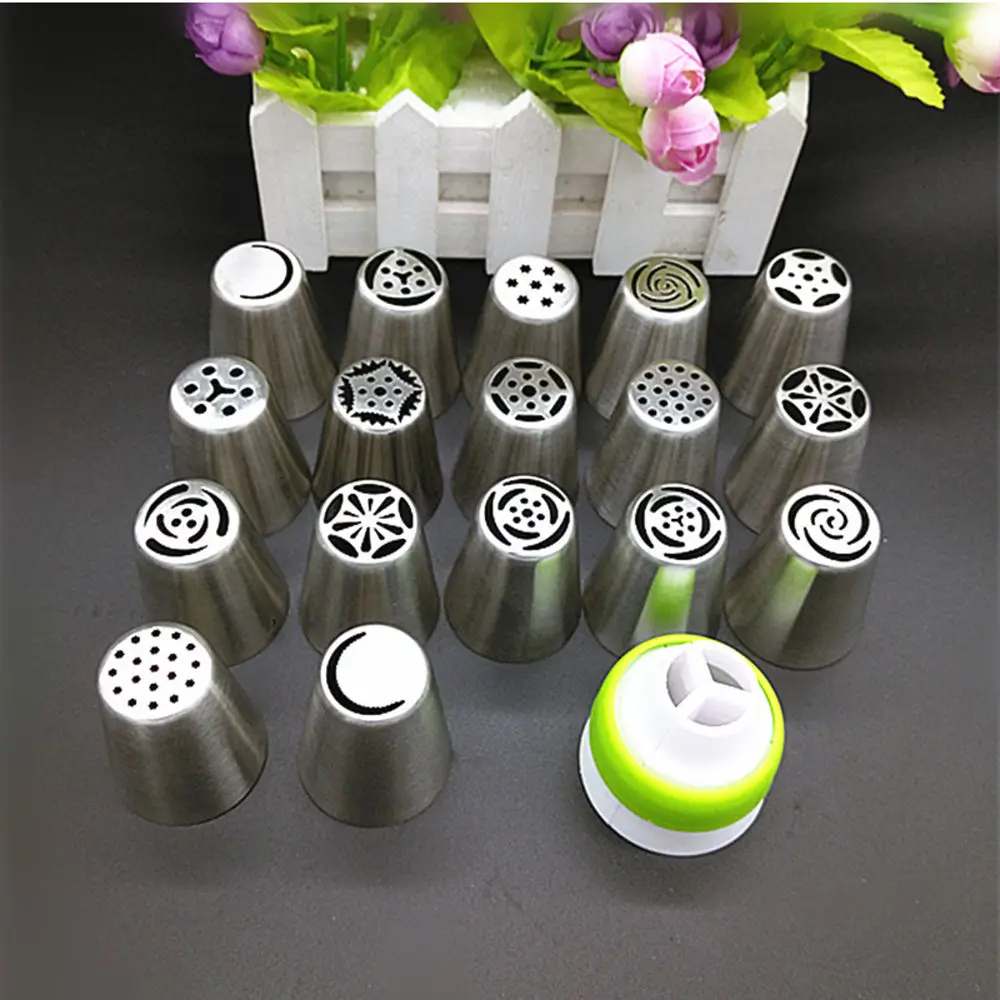 Image 17Pcs Russian Tulip stainless steel Nozzles birthday Cake Cupcake Decorating Icing Piping Nozzles Rose Flower Cream Pastry Tips