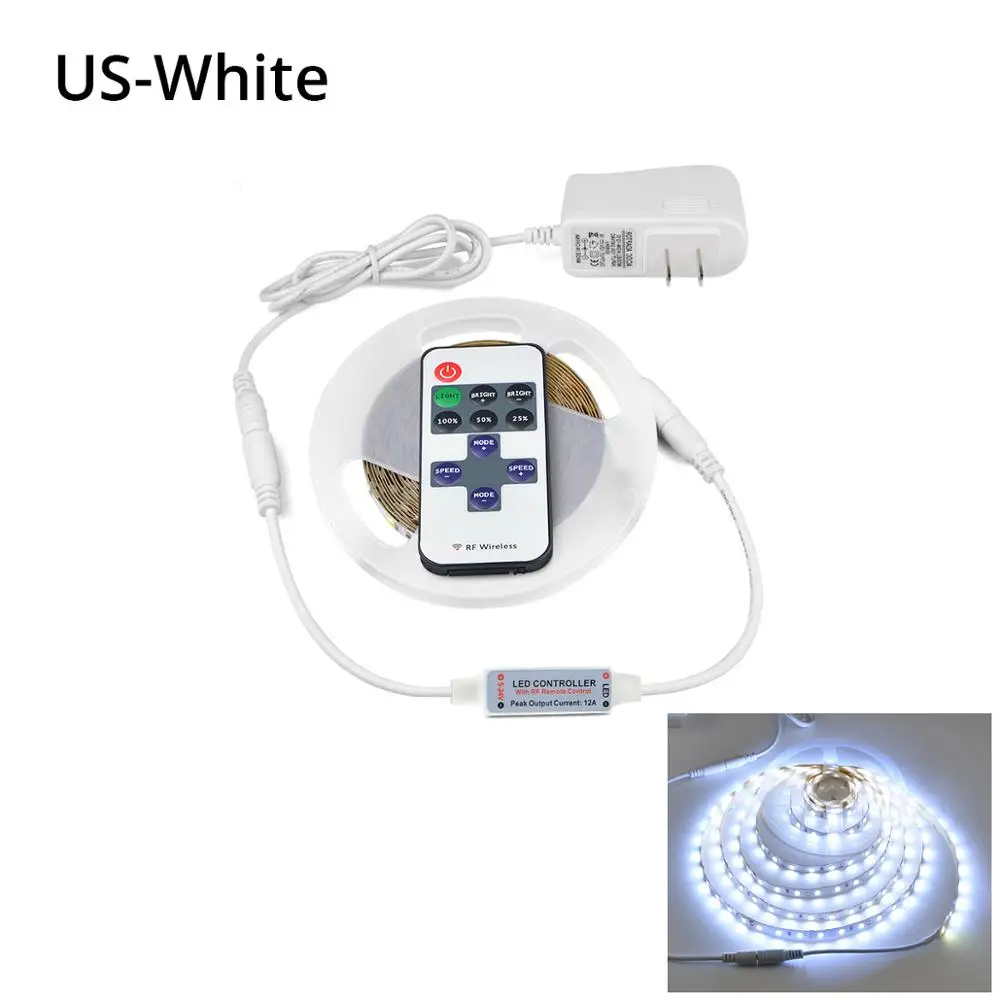 SMD 4040 светодиодный светильник с беспроводным РЧ пультом дистанционного управления с регулируемой яркостью 5 м гибкий светодиодный светильник для кухонного шкафа s 110 V-220 V адаптер питания - Испускаемый цвет: White US Plug