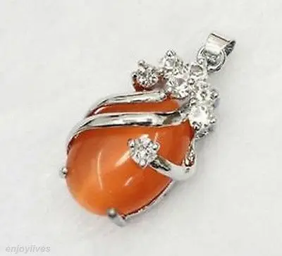 

Free shipping@@@@@ Orange Opal 18KWGP Crystal Pendant and Necklace