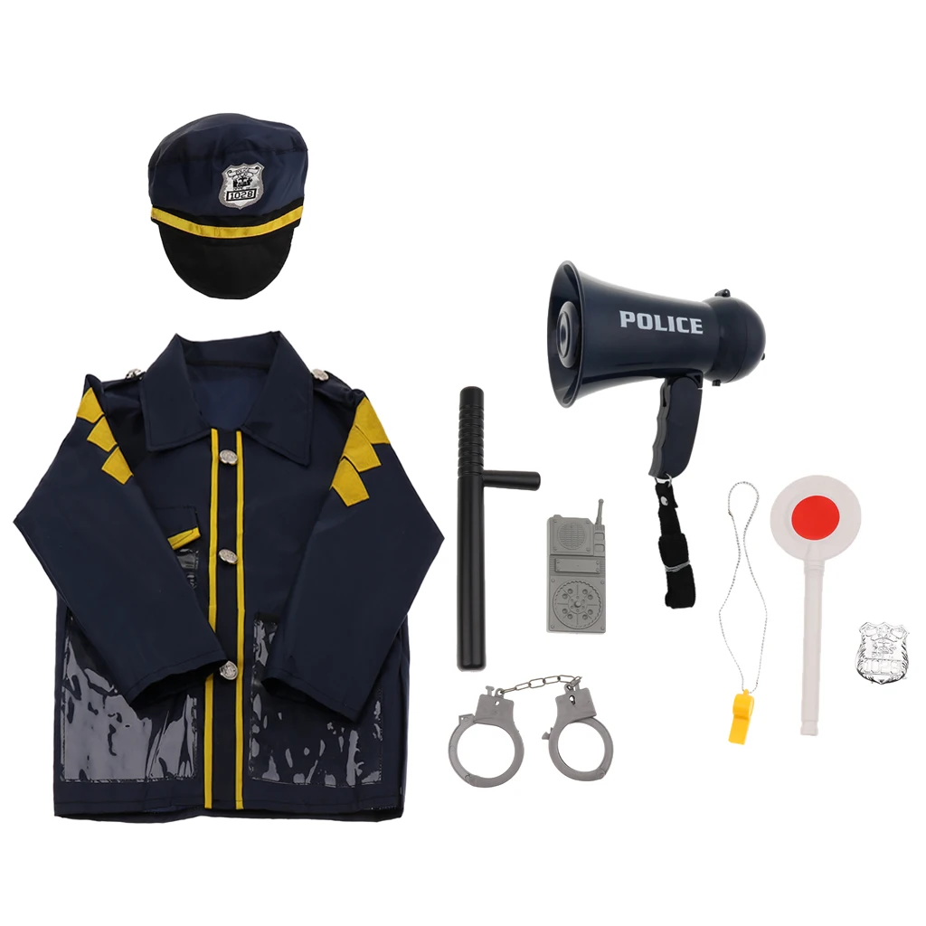 

9pcs Toys Police Megaphone w/ Siren Sounds for Policeman Outfit Costume Dress Up Playset - Boy Detective Officer Role Play Game