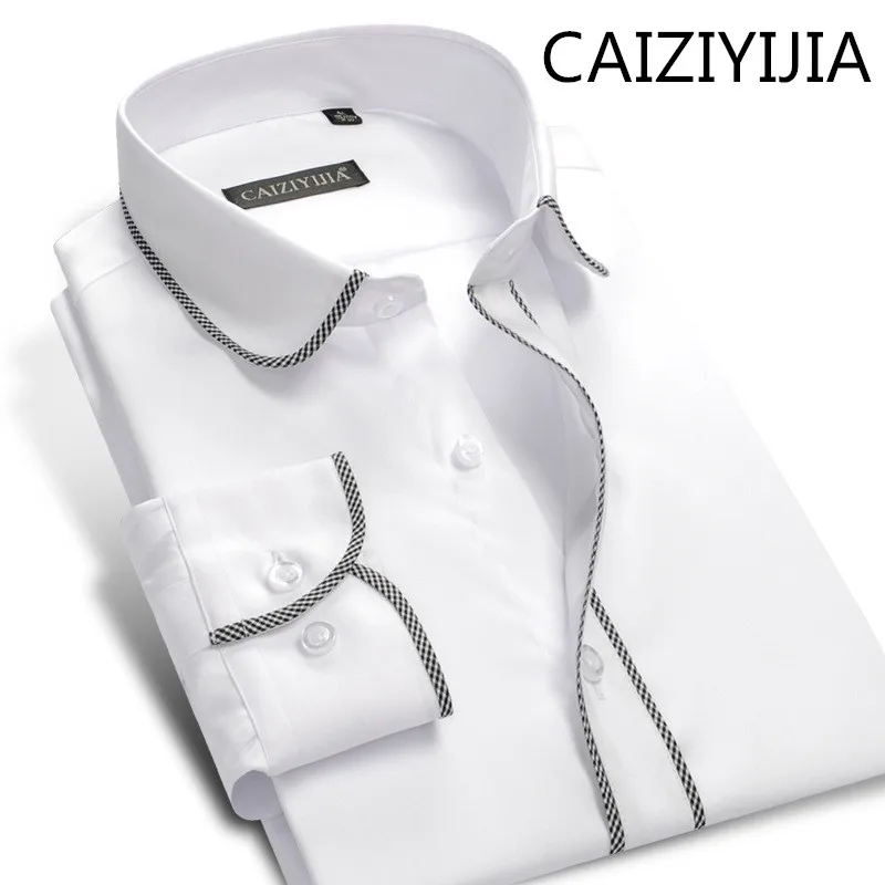 

CAIZIYIJIA Autumn New Arrival Mens Silm fit Long Sleeve Cotton Dress Shirt Fashion Borders Camisa Social Masculina
