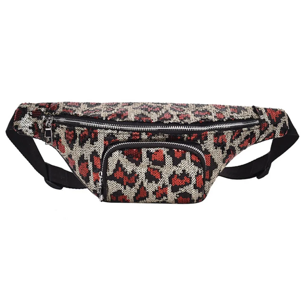 Модная нейтральная молния блесток леопардовый принт сумка-мессенджер Спортивная нагрудная Сумки поясная сумка с блестками для отдыха и