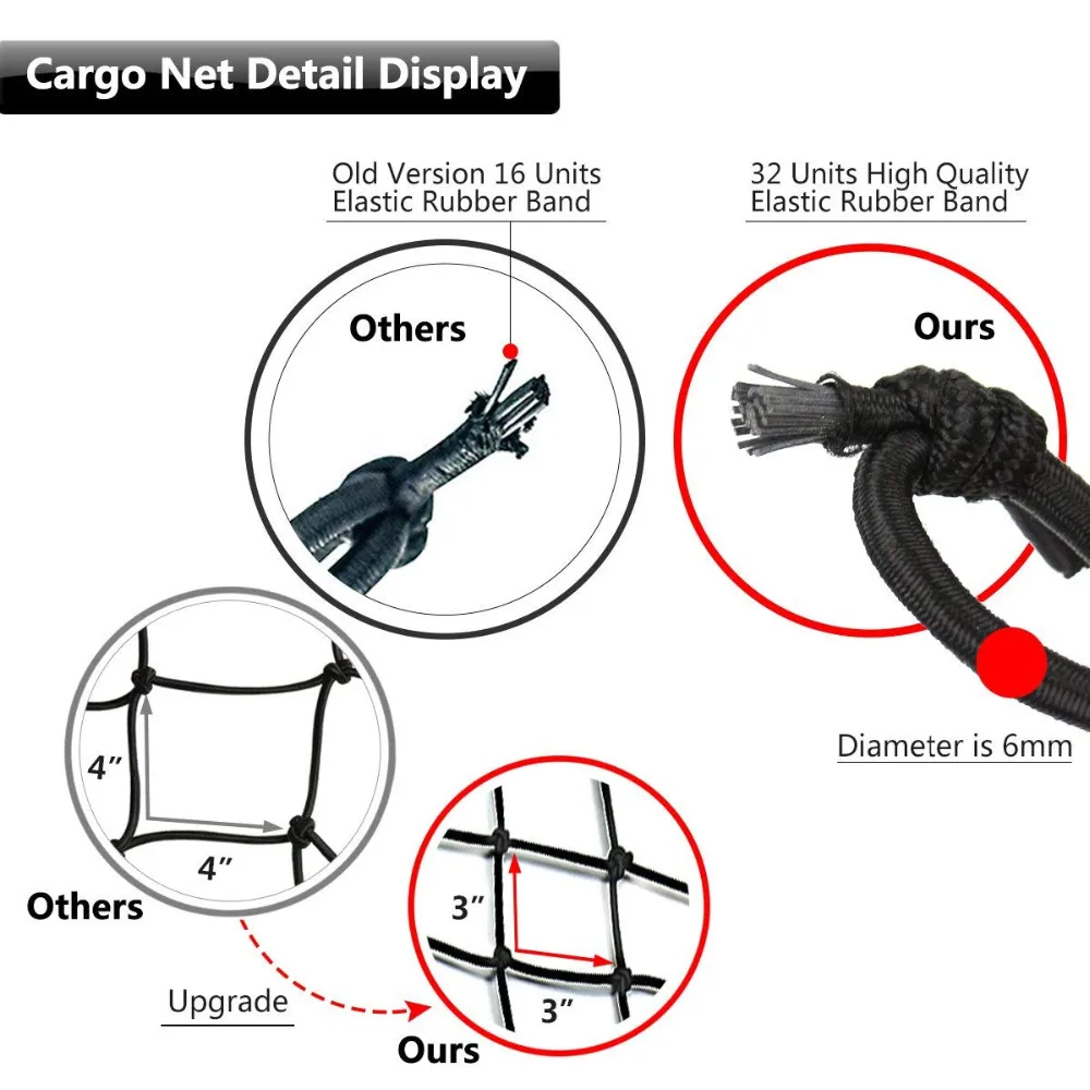 KEMiMOTO карго сетка Банджи шнур 4" x 36" сверхмощный эластичный резиновый ремешок грузовик на крышу связать-вниз сеть Органайзер прицеп багажник на крышу сетка