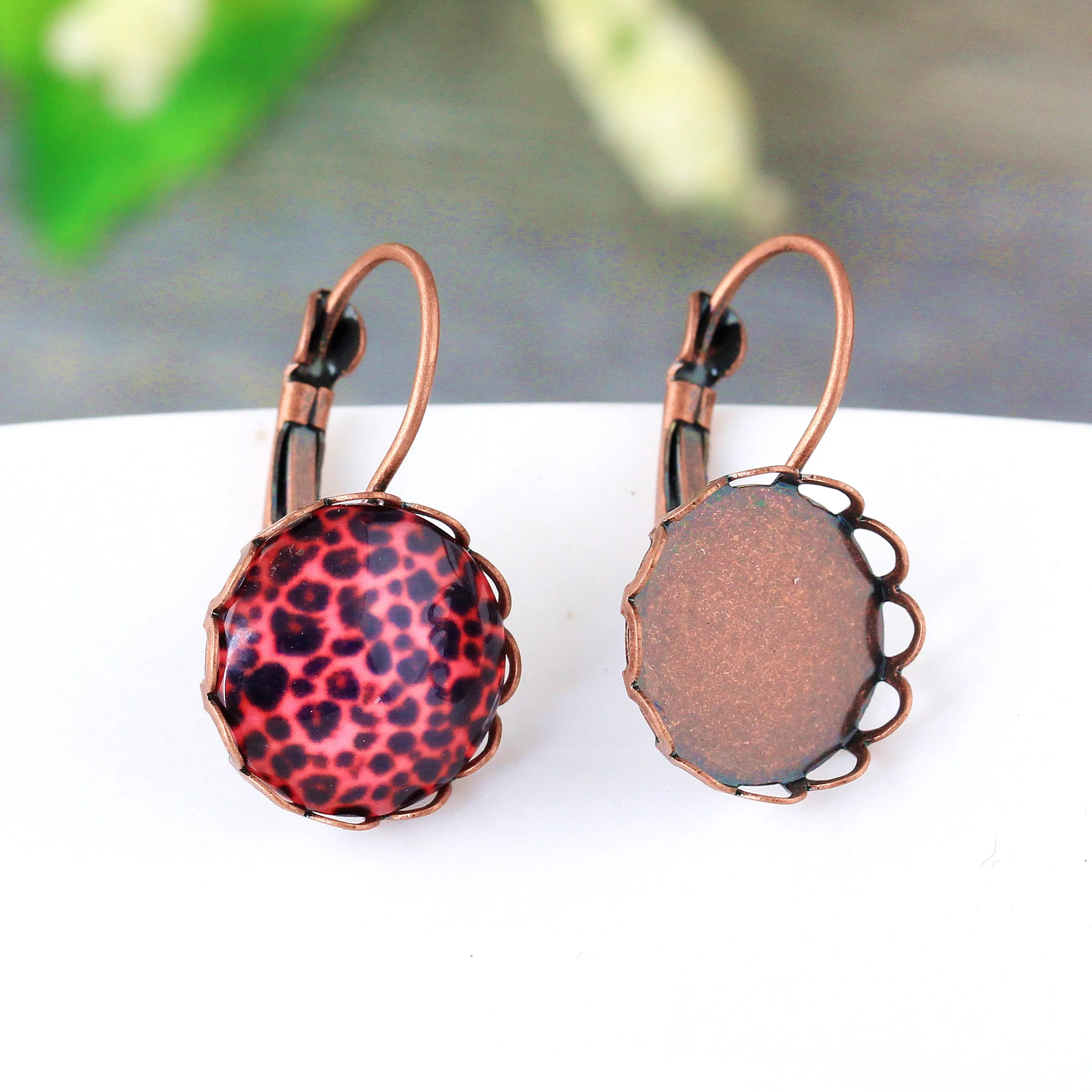 14mm 10pcs Antique Copper Plated Lace Copper Earring Base Earring