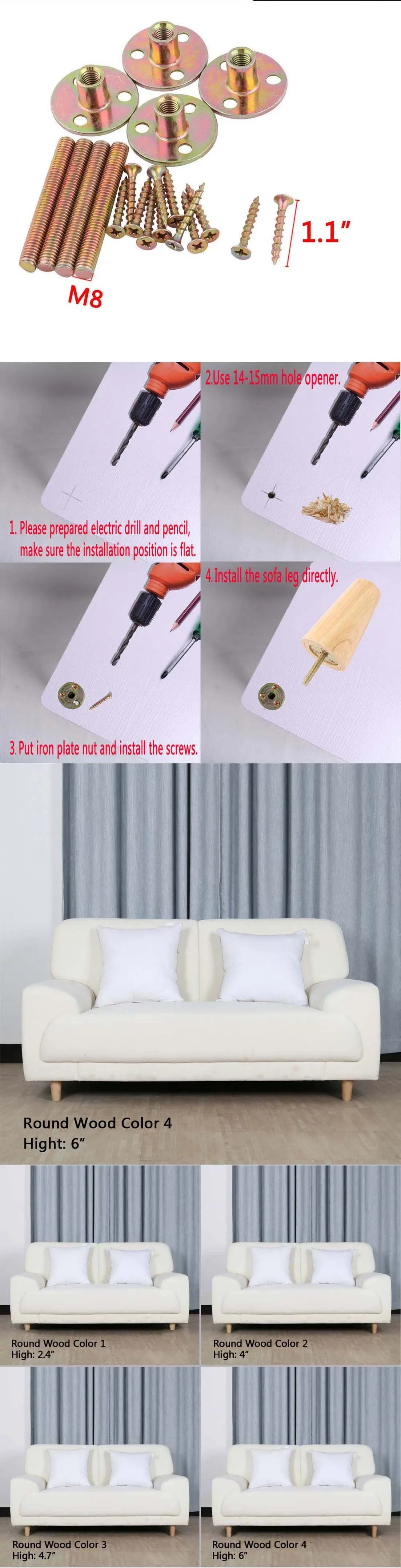 Soild Wood Universal Sofa Legs M8 T Nut Plate Install Furniture Sofaleg20171221 Sofaleg20171222