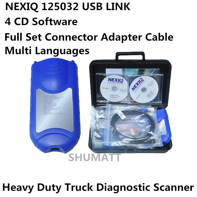 Universal Diesel Auto Heavy Duty Truck Scanner Diagnostic Tool NEXIQ 125032 USB LINK CD Software Full Set Adapter Connectors