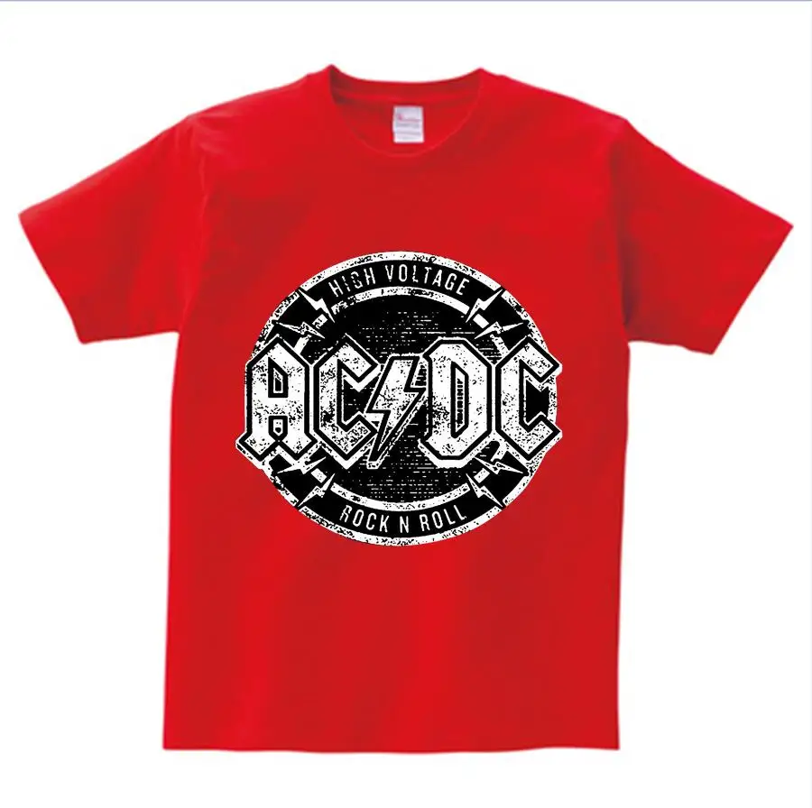 Футболка с принтом «Группа AC/DC Rock» для мальчиков и девочек, короткая футболка с круглым вырезом, топы с принтом «тяжелый металл», Детская футболка, От 3 до 8 лет NN - Цвет: red  childreT-shirt