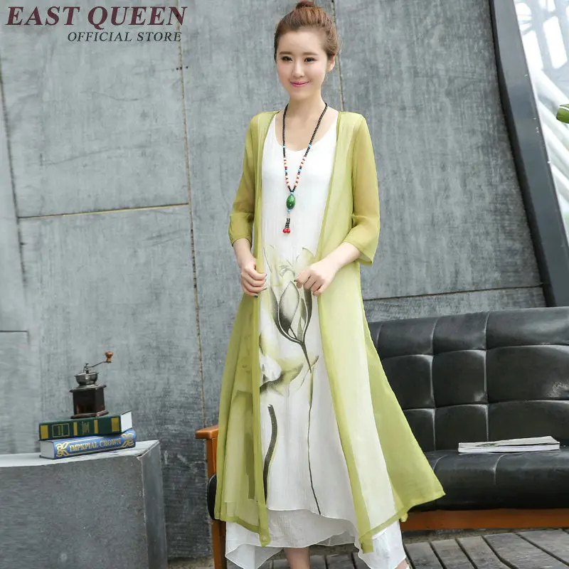 Традиционная китайская одежда Весна китайский oriental платье с длинными рукавами платье длинное платье простая печать AA1890 W