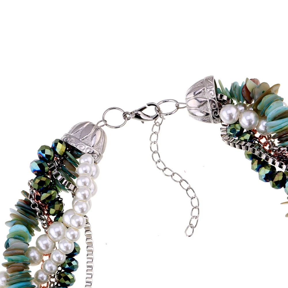 DiLiCa ручной вязки чокер с бусинами ожерелье для женщин, имитация жемчуга многослойное заявление ожерелье женское Очаровательное ожерелье s синий