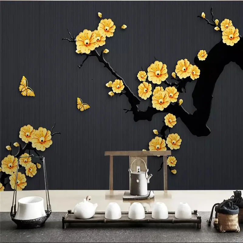 3D wallpaper classical gold jewelry plum wall professional production mural custom poster photo wallpaper wall 3D wallpaper classical gold jewelry plum wall professional production mural custom poster photo wallpaper wall