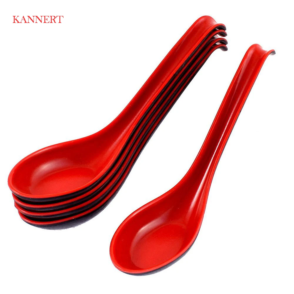 KANNERT 1pcs Black Red Plastic Spoon Home Flatware Porridge Bowl