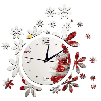 Decoración café flor espejo reloj creativo Relogio Celular plata Pecera DIY Digital Reloj de pared Led Relojes de pared forjado