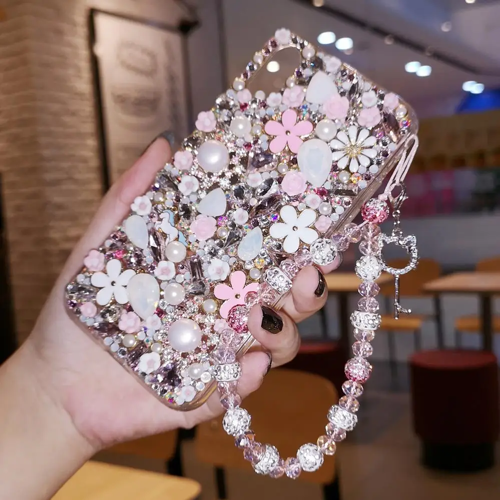 

For iPhone 8plus Luxury Bling Crystal shivering Flower Diamond case for iphone Xs 6 6S 6Splus 7 7plus daisy Girl Lady gift case