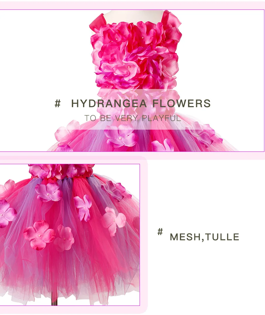 Hydrangea Flower Tutu Dress for Girls Wedding Birthday Party Photo Clothing Baby Girl Petals Dress Handmade Kids Pageant Dress (4)