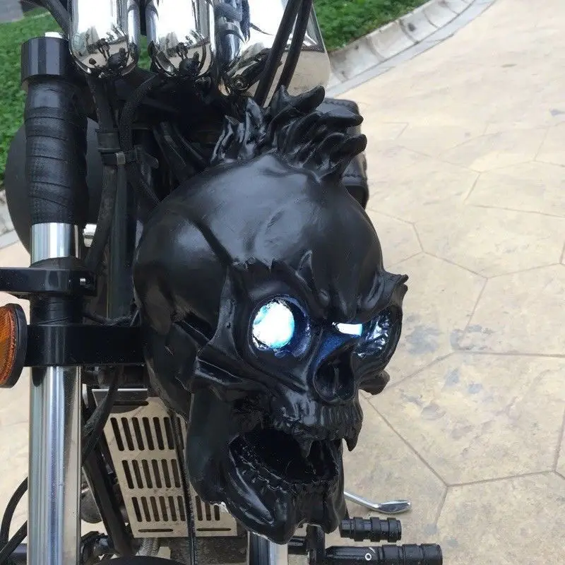 Черный светодиодный светильник с черепом, головной светильник для Harley Honda Yamaha Suzuki Chopper, мотоцикл