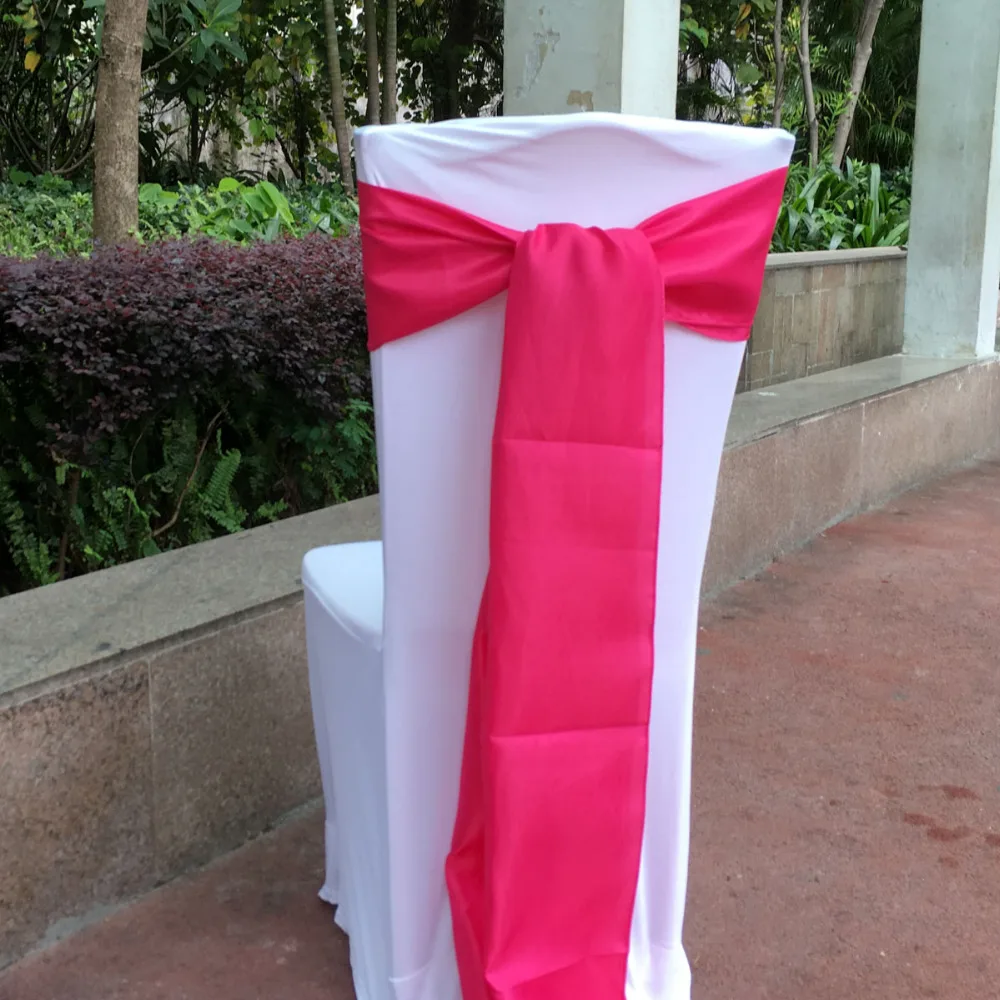 50 pieces a lot Hot pink color 6"x108" Chair Bands Satin Chair Sash Bow