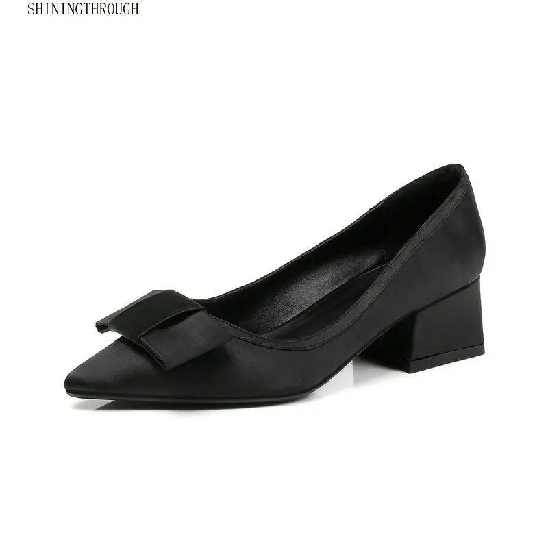 

Sweet Female shoes silk office shoes women spring summer med heeled dress party shoes lady pumps shoes