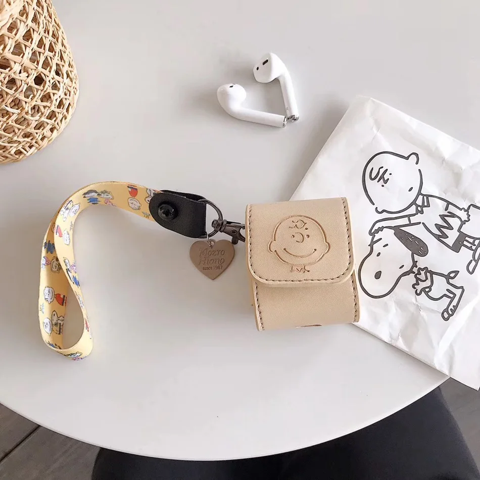 Симпатичные арахис мультфильм шаблон Кожаный Забавный карман для Apple AirPods 1 2 Bluetooth беспроводной чехол для наушников зарядная коробка шнур - Цвет: 1