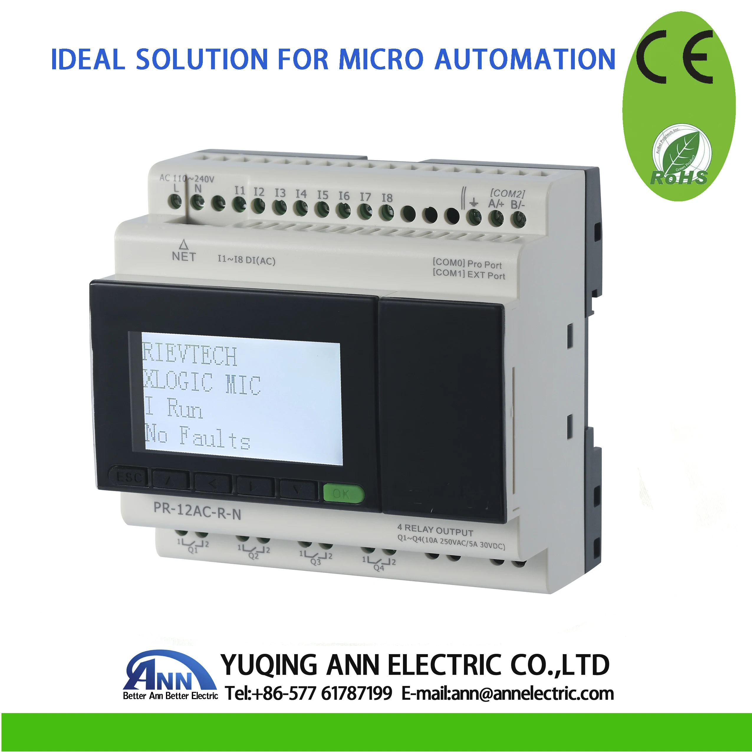 PR-12AC-R-N with LCD without cable AC 110V- 240V8 AC (I1--I8) 4 relays outputMicro PLCsmart relay
