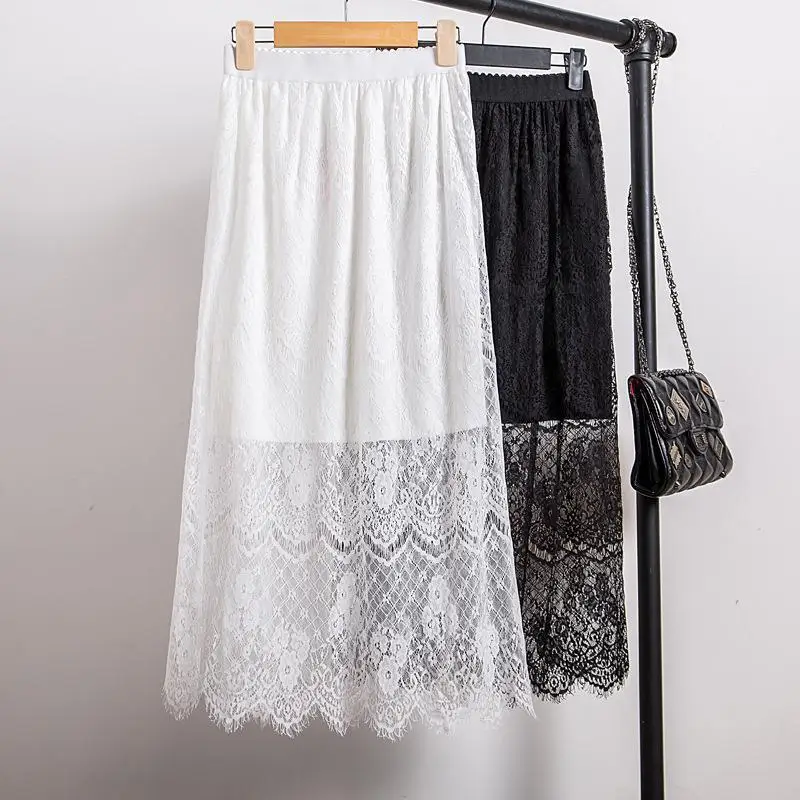 

2018 Spring New Fashion Quality Hollow Lace Skirt In The Perspective Of Women Sexy Long All-match Slim Skirt Free Shipping