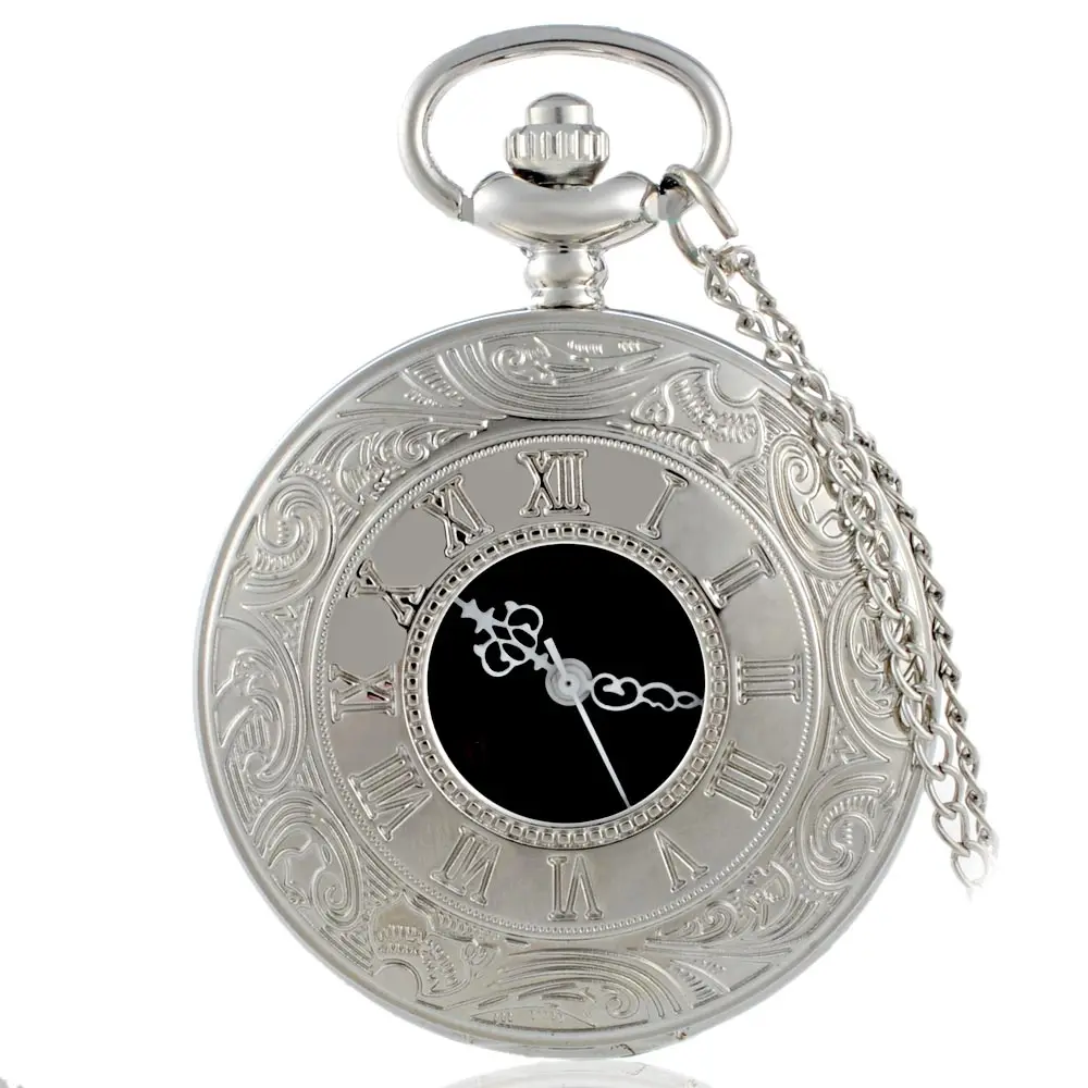 Винтаж Шарм серебро унисекс модные римские номер кварцевые стимпанк карманные часы для женщин мужское ожерелье с подвеской с цепочкой