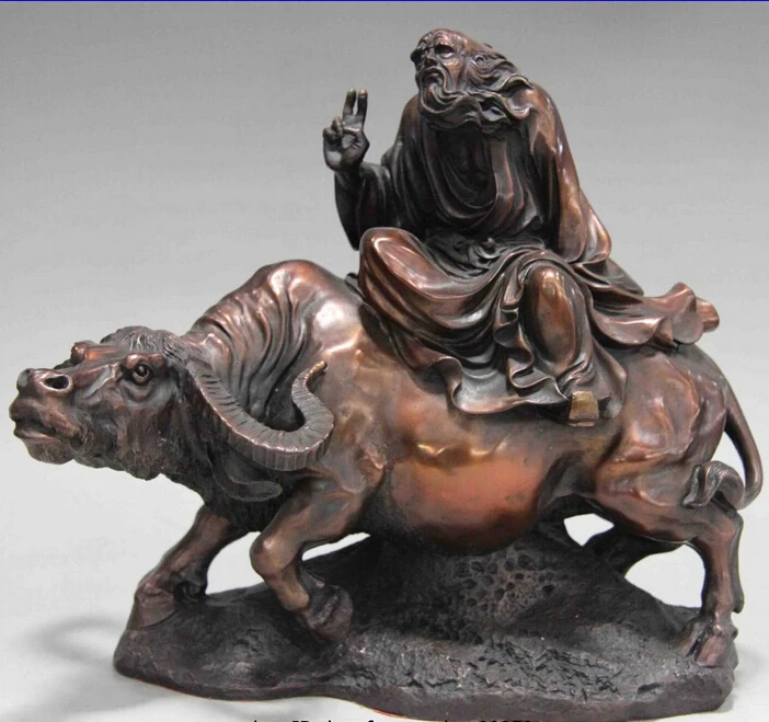 

shitou 002626 Pure Red Bronze Standing Great Philosopher Founder Taoism Laozi Ride ox Statue