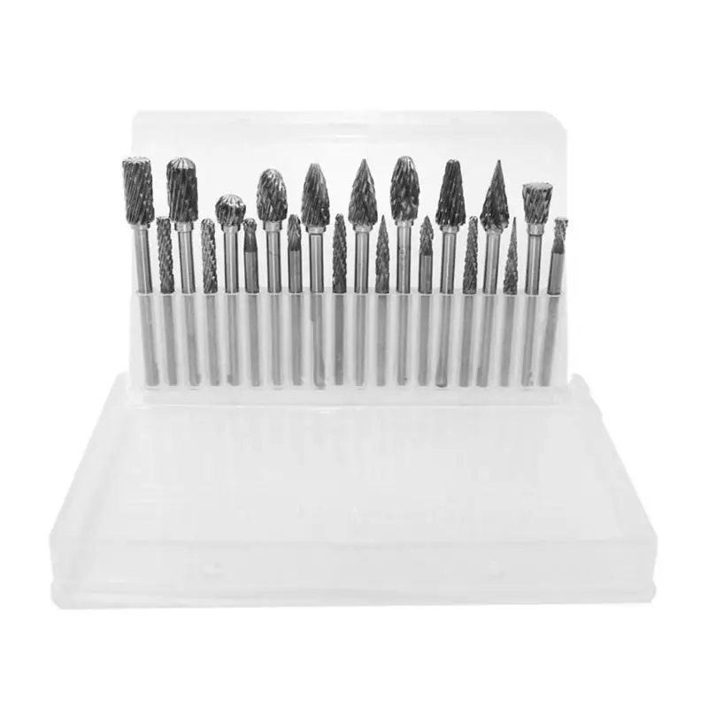 20pcs/set Tungsten Carbide Electric Grinder Burr Grinding Carving Rotary Files for Soft Metal Plastic Wood Grinding