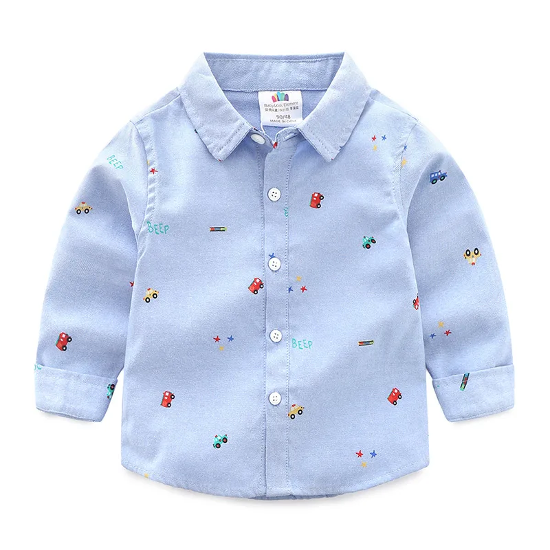 Детская рубашка коллекция года, весенне-осенняя От 2 до 10 лет, дизайн, хлопковая рубашка с отложным воротником и длинными рукавами, цветная рубашка с рисунком автомобиля для маленьких мальчиков - Цвет: Синий
